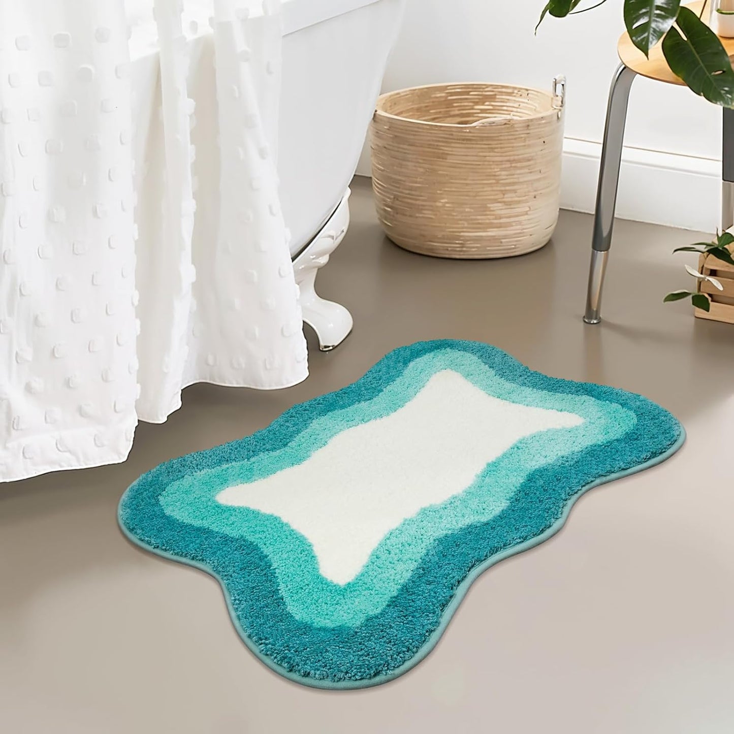HAOCOO Washable Irregular Shape Bathroom Rugs, 18x25 inch Soft Non Slip Gradient Small Bath Mat, Microfiber Absorbent Bathroom Floor Mats Shower Rug for Bathroom Door Mat Sink Tub Shower