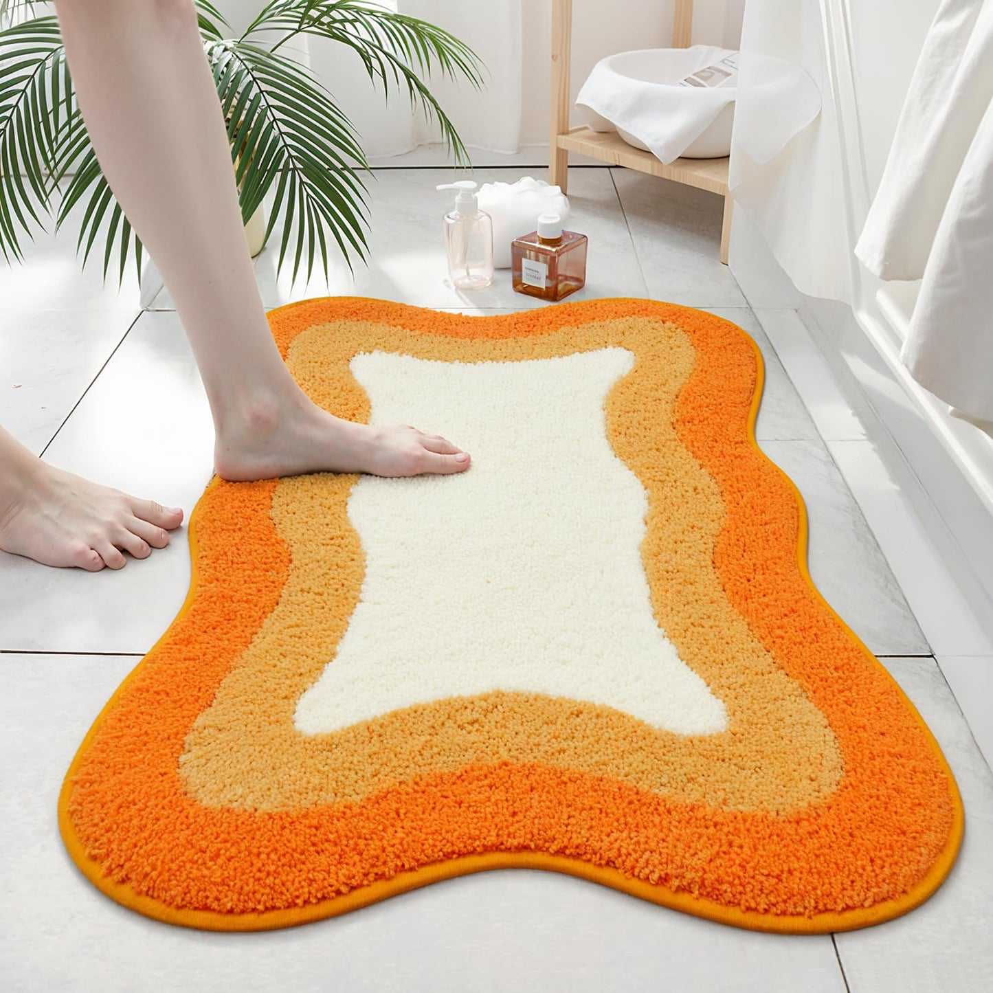 HAOCOO Washable Irregular Shape Bathroom Rugs, 18x25 inch Soft Non Slip Gradient Small Bath Mat, Microfiber Absorbent Bathroom Floor Mats Shower Rug for Bathroom Door Mat Sink Tub Shower